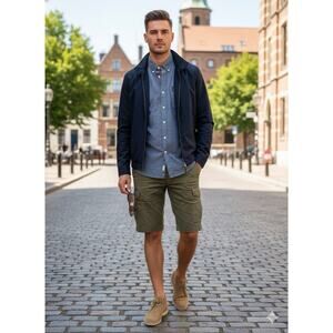 Ben Sherman Blue Button Shirt Short Sleeve Pocket 100% Cotton Men's Size XXL